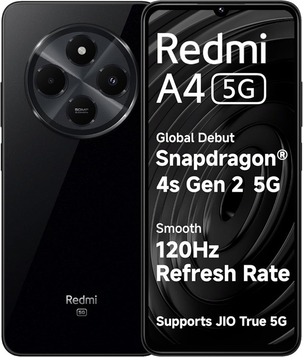 Redmi A4 5G (звёздно-чёрный, 6 ГБ ОЗУ, 128 ГБ встроенной памяти) | Крупнейший в сегменте смартфон с экраном 6,88 дюйма и частотой обновления 120 Гц | Двойная камера 50 МП | Быстрая зарядка 18 Вт | Зарядное устройство в комплекте | Версия для Индии 1000014724 - фото 570264