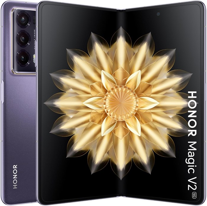 Honor Magic V2 5G — самый тонкий складной смартфон, 16 ГБ ОЗУ + 512 ГБ ПЗУ, двойной LTPO OLED-дисплей с частотой обновления 120 Гц, флагманский процессор Snapdragon 8 Gen 2 (4 нм), камеры 50+20+50 МП с оптической стабилизацией изображения, фиолетовое стек 1000004509 - фото 570342