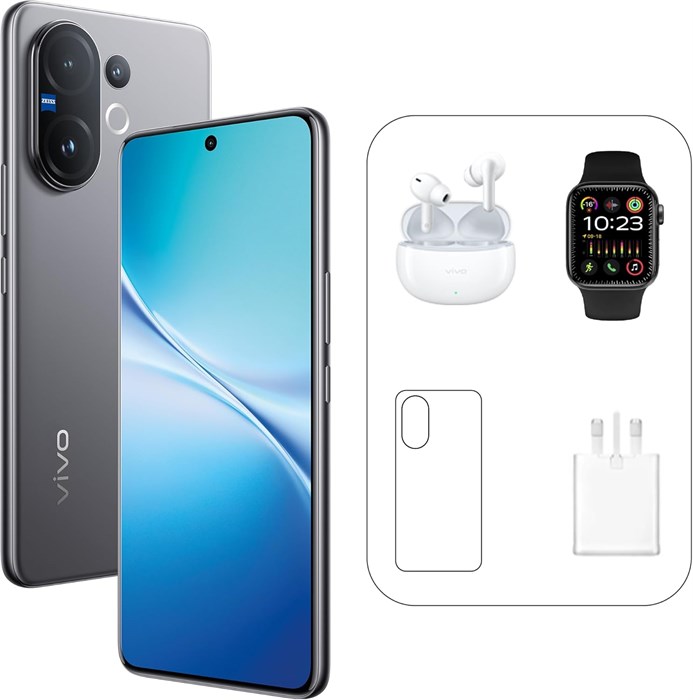 Vivo V60 5G — серый дымчатый, 12 ГБ + 256 ГБ | 50-мегапиксельная камера ZEISS | 3D-изогнутый дисплей AMOLED с частотой обновления 120 Гц | 6500 мА·ч | IP69, аккумулятор сроком на 4 года | 455 дней на замену экрана, 24 месяца гарантии — версия для ОАЭ 1000014744 - фото 570565