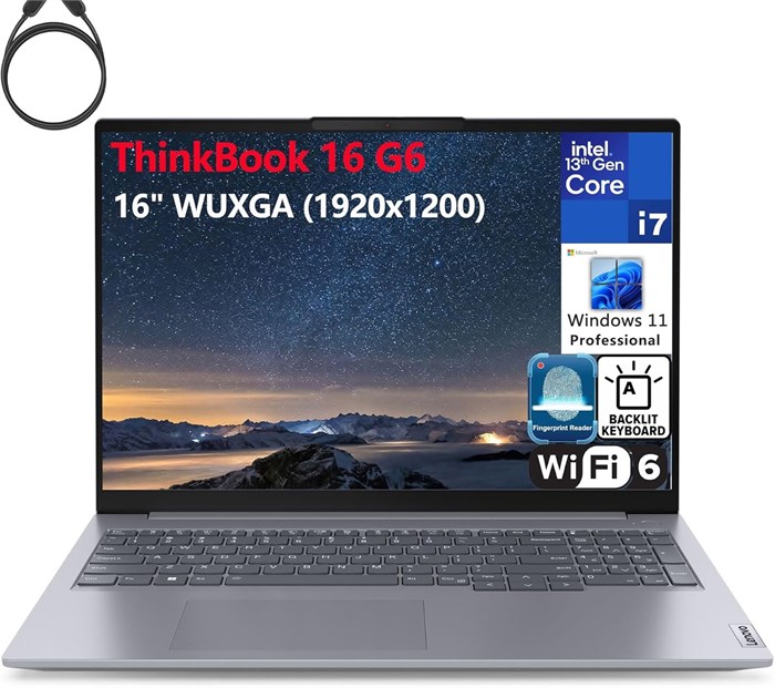 Ноутбук Lenovo ThinkBook 16 G6 16" FHD+, 14-ядерный процессор Intel i7-13700H 13-го поколения, 32 ГБ оперативной памяти DDR5, твердотельный накопитель PCIe емкостью 1 ТБ, Wi-Fi 6, Bluetooth 5.2, клавиатура с подсветкой, сканер отпечатков пальцев, Windows 1000003057 - фото 570688