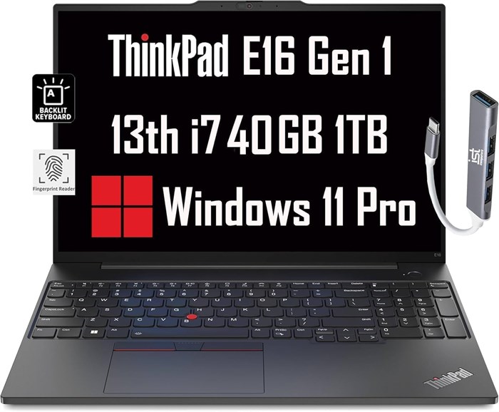 Ноутбук Lenovo ThinkPad E16 Business (16-дюймовый дисплей FHD+ с антибликовым покрытием, 10-ядерный процессор Intel i7-1355U 13-го поколения, 40 ГБ ОЗУ, твердотельный накопитель на 1 ТБ), подсветка, сканер отпечатков пальцев, концентратор IST, веб-камера 1000002973 - фото 570713