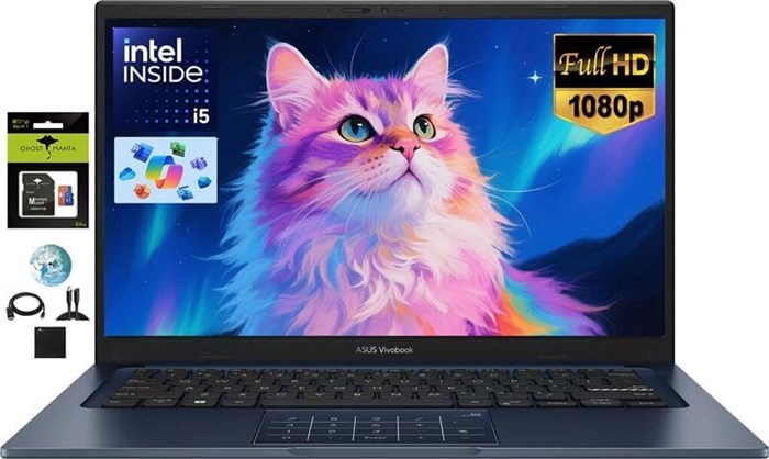 Ноутбук ASUS Vivobook 14", FHD, 10-ядерный процессор Intel i5-1334U (Beat i7-1250U), 16 ГБ ОЗУ, SSD-накопитель на 1 ТБ, цифровая клавиатура, длительное время автономной работы, веб-камера, ноутбук на базе Windows 11 для учебы, бизнеса, дома и школы 1000014764 - фото 570908