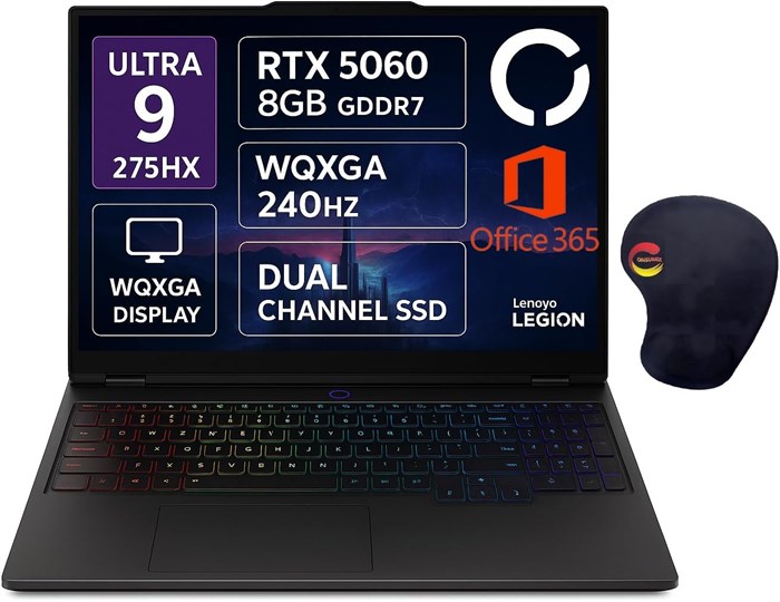 Lenovo Legion 5 16IAX10 Gaming, 16-дюймовый дисплей WQXGA 240 Гц, процессор Core Ultra 9 275HX, 32 ГБ памяти DDR5, твердотельный накопитель PCIe 4.0 на 1 ТБ, видеокарта NVIDIA GeForce RTX 5060 8 ГБ, 24-зонная RGB-подсветка, Windows 11, цвет «серый шторм» 1000014767 - фото 570938
