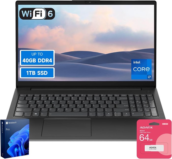 Высокопроизводительный бизнес-ноутбук Lenovo V15, 15,6-дюймовый дисплей FHD, 10-ядерный процессор Intel i7-13620H 13-го поколения, 16 ГБ ОЗУ, твердотельный накопитель на 512 ГБ, веб-камера, HDMI, Wi-Fi 6, Windows 11 Pro, в комплекте USB-накопитель ADATA н 1000003075 - фото 570963