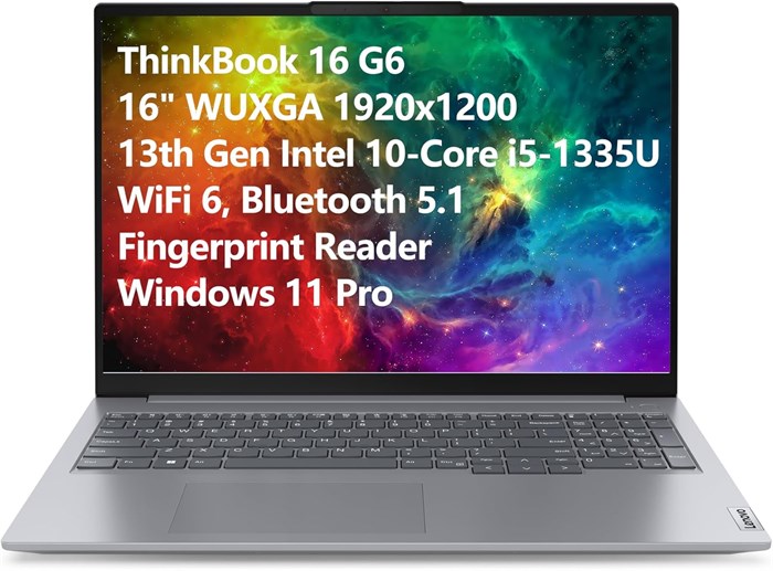 Ноутбук Lenovo ThinkBook 16 G6 16" FHD+, 10-ядерный процессор Intel i5-1335U 13-го поколения (Beat i7-1270P), 32 ГБ оперативной памяти DDR5, твердотельный накопитель PCIe емкостью 1 ТБ, Wi-Fi 6, Bluetooth 5.1, сканер отпечатков пальцев, Windows 11 Pro, ка 1000003187 - фото 571216