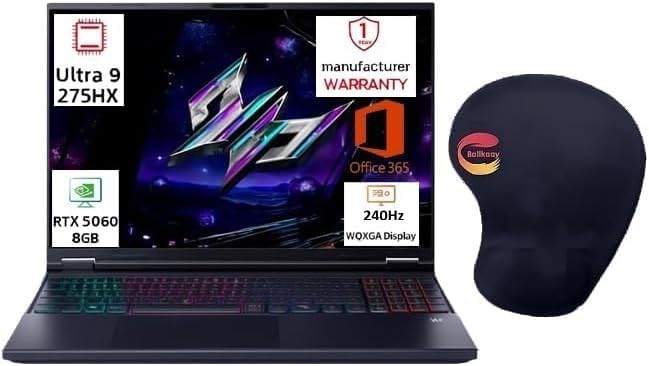 Игровой ноутбук Acer Predator Helios Neo 16, процессор Intel Ultra 9-275HX (24 ядра), 32 ГБ памяти DDR5, SSD-накопитель на 1 ТБ, видеокарта RTX 5060 8 ГБ, дисплей WQXGA 16 дюймов с частотой 240 Гц, Windows 11 Pro, черный коврик для мыши Consumix + бесплат 1000014785 - фото 571290