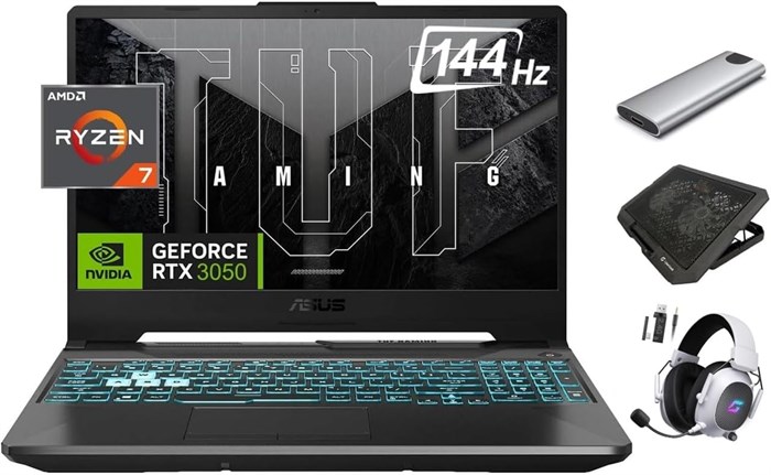 Игровой ноутбук ASUS TUF 2024 A15, 15,6-дюймовый FHD-дисплей с частотой 144 Гц, 8-ядерный процессор Ryzen 7 7435HS (Beats i7-13620H), видеокарта NVIDIA RTX 3050, 32 ГБ ОЗУ, SSD на 2 ТБ + портативный SSD на 256 ГБ, RGB-подсветка клавиатуры, разъем RJ45, кл 1000003080 - фото 571428