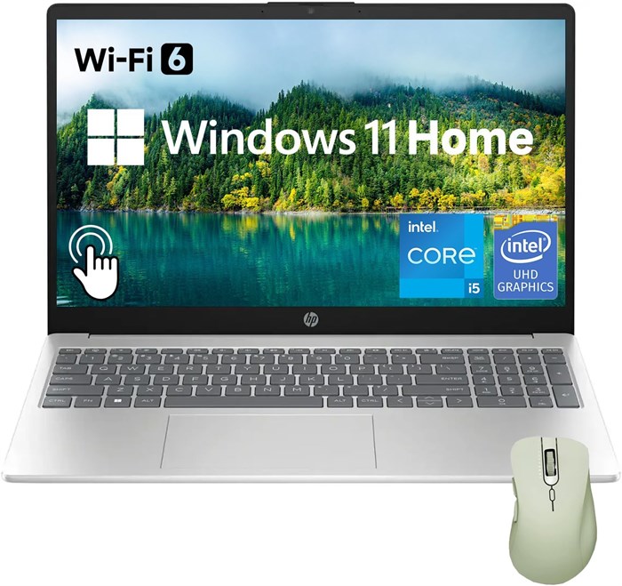 Ноутбук HP с сенсорным HD-экраном 15,6 дюйма, процессором Intel Core i5-1235U, 32 ГБ ОЗУ, твердотельным накопителем PCIe на 1 ТБ, веб-камерой, HDMI, цифровой клавиатурой, Wi-Fi 6, Windows 11 Домашняя, серебристый, в комплекте с беспроводной мышью Thundero 1000014822 - фото 571866