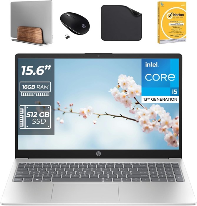 Ноутбук HP 15,6" — процессор Intel Core i5-1334U 13-го поколения, 16 ГБ ОЗУ, твердотельный накопитель на 512 ГБ, Windows 11 Pro (в комплекте подставка для ноутбука, беспроводная мышь, антивирус и коврик для мыши) 15-FD0355NIA 1000010615 - фото 572035