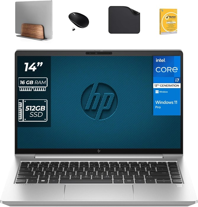 HP ELITEBOOK 640 G10 13-го поколения Core i7-1335U, 14-дюймовый дисплей, 16 ГБ ОЗУ, SSD-накопитель на 512 ГБ, Windows 10 Pro, камера FHD 720p (в комплекте вертикальная подставка для ноутбука + беспроводная мышь + антивирус + коврик для мыши) 1000010771 - фото 572217