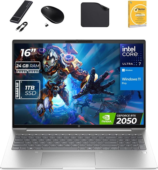 HP ProBook 460 G11 Ultra7-155H, 4 ГБ видеокарты RTX 2050, 24 ГБ ОЗУ, 1 ТБ SSD, Win11 Pro, камера 1080p FHD, в комплекте внешний SSD первой волны на 512 ГБ, беспроводная мышь, антивирус и коврик для мыши 1000014841 - фото 572248