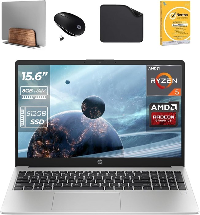 Дисплей HP 15,6 дюйма FHD, процессор AMD Ryzen 5-7530U, графика Radeon, 8 ГБ ОЗУ, SSD-накопитель 512 ГБ, Windows 10 Pro, HD-камера 720p (в комплекте подставка для ноутбука первой волны, беспроводная мышь, антивирус и коврик для мыши) — 255 G10 — AK9X4AT 1000014886 - фото 572871
