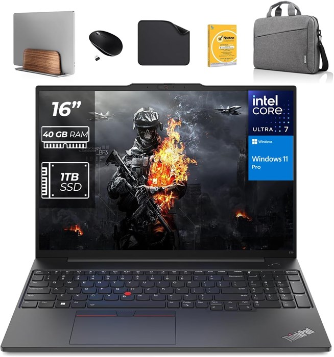 Бизнес-ноутбук Lenovo ThinkPad E16 Gen 2 — Intel Ultra 7-155U, Win 11 Pro (включает подставку для ноутбука 1st Wave + сумку + беспроводную мышь + антивирус + коврик для мыши) (40 ГБ ОЗУ | 1 ТБ SSD) 1000003620 - фото 573491
