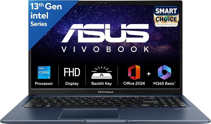 ASUS Vivobook 15 (X1502VA) 13-го поколения, Intel Core i5-13420H (видеокарта Intel UHD iGPU, 16 ГБ ОЗУ - твердотельный накопитель на 1 ТБ, клавиатура FHD 15,6 дюйма с подсветкой 60 Гц, Windows 11, M365 Basic/Office Home 2024, цвет Quiet Blue) 1000014968 - фото 573977