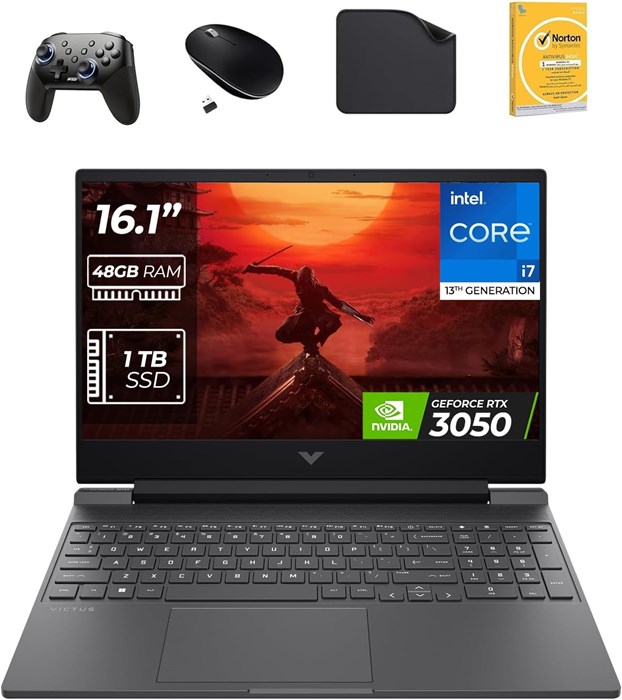 Игровой ноутбук HP Victus 16,1 дюйма — процессор Intel i7-13700H 13-го поколения, графика RTX 3050 6 ГБ, 48 ГБ оперативной памяти DDR5, твердотельный накопитель 1 ТБ, Windows 11 Pro (в комплекте игровой контроллер первой волны + мышь + антивирус + коврик 1000014974 - фото 574036