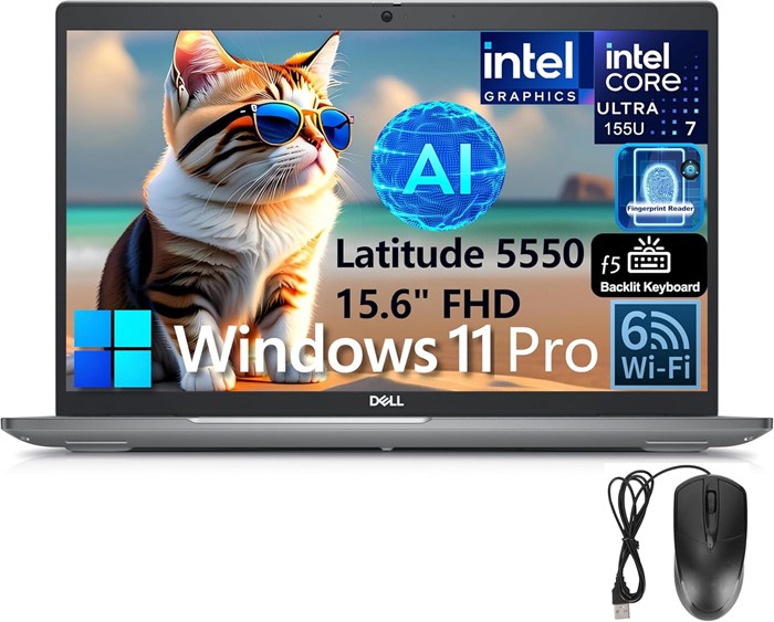 Ноутбук Dell Latitude 5550 15" для бизнеса с ИИ, 15,6-дюймовым дисплеем FHD, процессором Intel Ultra 7 155U (Beat i7-1355U), 32 ГБ оперативной памяти DDR5, твердотельным накопителем PCIe на 1 ТБ, Wi-Fi 6, клавиатурой с подсветкой, сканером отпечатков паль 1000014976 - фото 574057