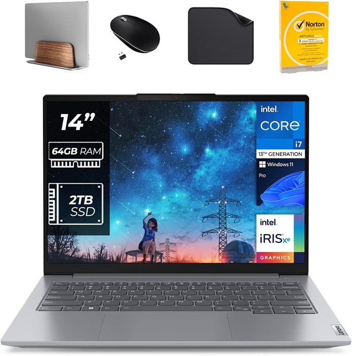 Бизнес-ноутбук Lenovo ThinkBook 14 Gen 6 — процессор Intel Core i7-13700H 13-го поколения, графика Intel Iris Xe, Windows 11 Pro (включает подставку для ноутбука 1-й волны + мышь + антивирус + коврик для мыши) (64 ГБ ОЗУ | 2 ТБ SSD) 1000014985 - фото 574185