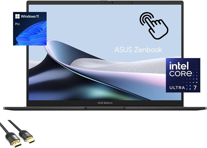Ноутбук ASUS Zenbook, 14-дюймовый сенсорный OLED-дисплей WUXGA, процессор Intel Core Ultra 7-155H (до 4,8 ГГц), графика Intel Arc, 16 ГБ ОЗУ, 1 ТБ PCIe 4.0, Wi-Fi 6E, клавиатура с подсветкой, 4 ТБ, кабель HDMI PDG, Windows 11 Pro 1000014988 - фото 574215