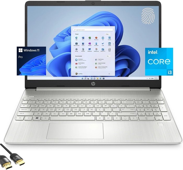 Ноутбук HP 15 для бизнеса и учебы, 15,6-дюймовый дисплей FHD с тонкими рамками, процессор Intel Core i3-1215U (до 4,40 ГГц), 16 ГБ ОЗУ, твердотельный накопитель NVMe объемом 512 ГБ, веб-камера 720p, цифровая клавиатура, USB-C, Wi-Fi, сканер отпечатков пал 1000003553 - фото 575079