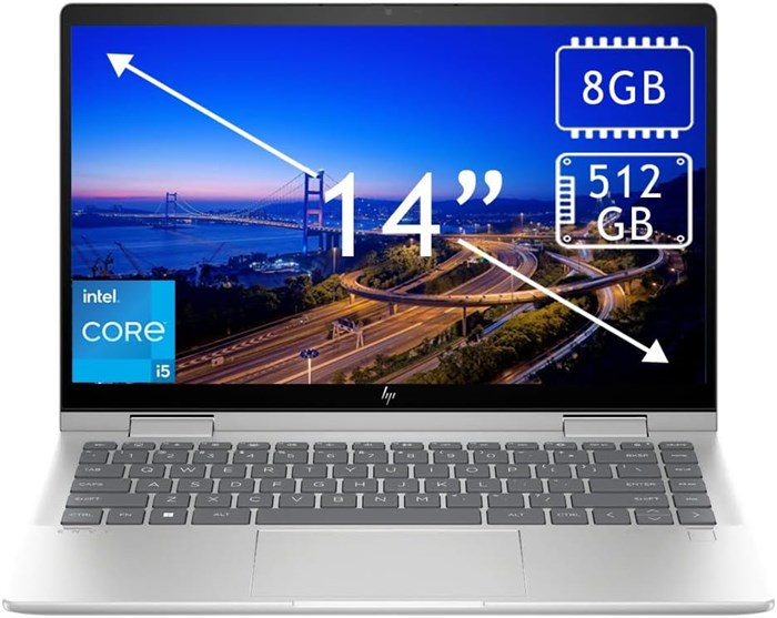 Ноутбук HP Tuners Envy X360 14-es1013dx с 14-дюймовым сенсорным дисплеем FHD IPS, процессором Intel Core 5-120U, 8 ГБ ОЗУ, твердотельным накопителем на 512 ГБ, графикой Intel Iris Xe, Windows 11, сканером отпечатков пальцев, серебристым цветом. 1000003194 - фото 575171