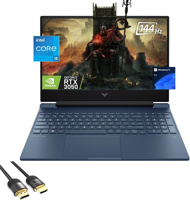 Игровой ноутбук HP Victus, дисплей FHD 15,6 дюйма, 8-ядерный процессор i5 12450H 12-го поколения (до 4,40 ГГц), видеокарта GeForce RTX 3050, 16 ГБ ОЗУ, 1 ТБ PCle 4.0, клавиатура с подсветкой, Wi-Fi 6, RJ45, USB-C, кабель HDMI PDG, Windows 11 Pro 1000003011 - фото 575590