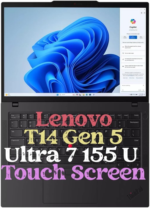 Новый ноутбук Lenovo ThinkPad T14 Gen 5 с сенсорным экраном и искусственным интеллектом (12-ядерный процессор Intel AI Ultra 7 155U | 32 ГБ ОЗУ + 1 ТБ PCIe | SSD | 14-дюймовый экран WUXGA FHD+ (1920 x 1200), IPS, антибликовое покрытие | сканер отпечатков 1000003158 - фото 576083