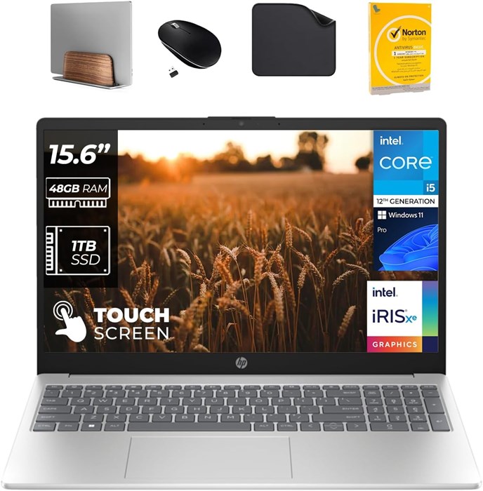 Ноутбук HP Business с сенсорным дисплеем 15,6 дюйма — процессор Intel i5-1235U 12-го поколения, 48 ГБ ОЗУ, твердотельный накопитель 1 ТБ, Windows 10 Pro, веб-камера FHD, разрешение 1920 x 1080 (в комплекте подставка для ноутбука 1st Wave, мышь, антивирус 1000010545 - фото 576173