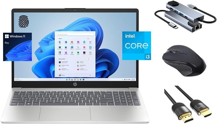 Ноутбук HP Daily Essential, 15,6-дюймовый FHD, 8-ядерный процессор Intel i3-N305 (Beats i5-1135G7), 16 ГБ ОЗУ, SSD на 1 ТБ, FP-ридер, веб-камера, клавиатура, Wi-Fi 6, Bluetooth, USB-C, набор «3 в 1», Windows 11 Pro 1000003218 - фото 576226