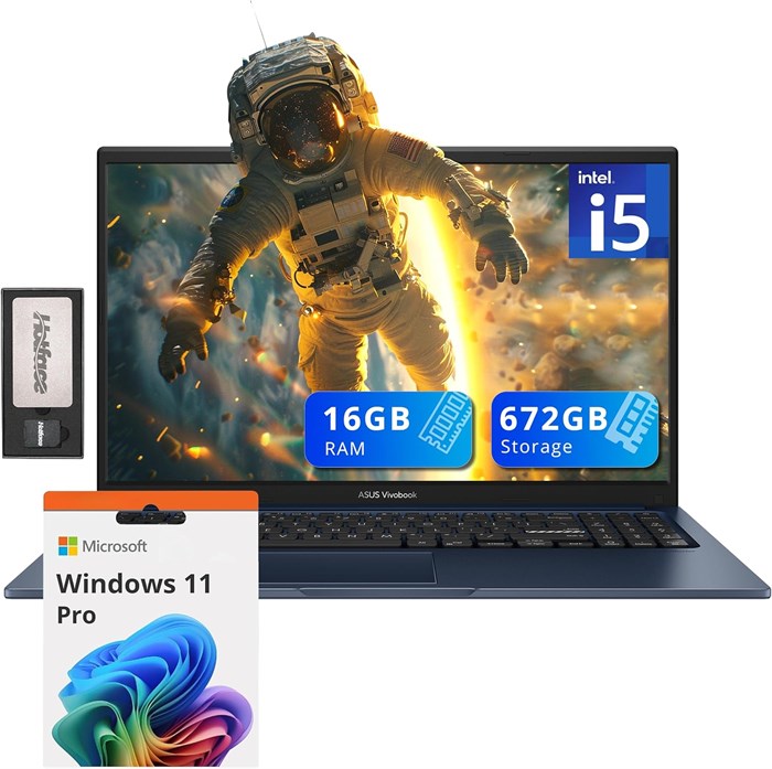 Ноутбук ASUS Vivobook 15,6 дюйма FHD, процессор Intel i5-1235U, 16 ГБ оперативной памяти DDR4, накопитель на 672 ГБ (SSD на 512 ГБ + док-станция на 160 ГБ), графика Intel Iris Xe, цифровая клавиатура, HD-камера 720p, Windows 11 Pro, цвет Quiet Blue 1000015172 - фото 576494
