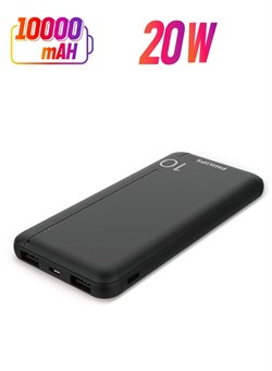 Компактный и портативный внешний аккумулятор, 20 Вт, порты USB-A и USB-C со светодиодным индикатором питания - черный 1000016736