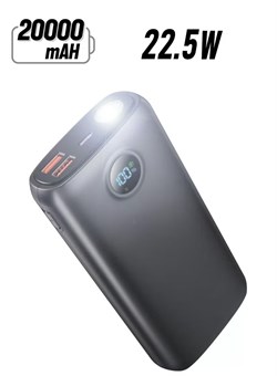 Портативное зарядное устройство Power Bank 20000 мА·ч с поддержкой технологии быстрой зарядки PD 22,5 Вт и QC 3.0, встроенным ярким фонариком и светодиодным дисплеем, 2 портами USB и 1 выходом Type-C для большинства электронных устройств на рынке (черный) 1000016771