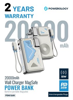 Внешний аккумулятор 20000 мА·ч и сетевое зарядное устройство / Дорожный адаптер PD 35 Вт со сменными вилками (США, ЕС, Великобритания) / Совместимость с беспроводной зарядкой 15 Вт / Встроенный кабель и подставка / Внешний аккумулятор 20000 мА·ч с MagSafe 1000016778