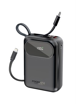 Внешний аккумулятор ёмкостью 20000 мА·ч, универсальное сверхкомпактное портативное зарядное устройство, кабели Lightning мощностью 27 Вт, встроенный порт USB-C мощностью 35 Вт, порт USB-A QC 3.0 мощностью 22,5 Вт для iPhone 16, Galaxy S25, Powerpod-20 (чё 1000016787