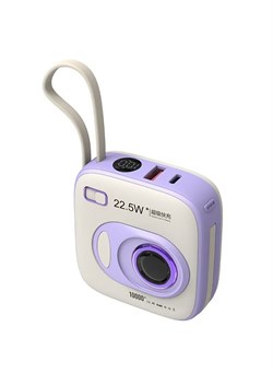 Внешний аккумулятор 10000 мА·ч с функцией быстрой зарядки — портативное зарядное устройство со светодиодным дисплеем и двумя встроенными кабелями (Type-C/Lightning), мини-аккумулятор мощностью 22,5 Вт для iPhone/Android (карманного размера) 1000016801