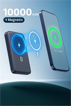 Беспроводной внешний аккумулятор с магнитным креплением ёмкостью 10 000 мА·ч — портативное зарядное устройство с подставкой для быстрой зарядки 20 Вт, USB-C, MagSafe, совместимое с iPhone 16/15/14/13 серий, Samsung S25/S24/S23/S22 и другими моделями. Тонк 1000016807