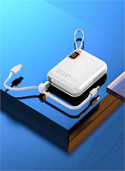 Внешний аккумулятор 66 Вт с быстрой зарядкой, большой емкостью 20000 мА·ч, мини-PD, двухсторонняя быстрая зарядка, мобильный внешний аккумулятор со встроенным кабелем 1000016810