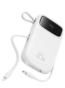 Портативное зарядное устройство Power Bank, быстрая зарядка, портативное зарядное устройство для телефона со встроенным разъемом Lightning и выходом USB-C, аккумулятор со светодиодным дисплеем для iPhone, Samsung, Android, Pixel, iPad, белый 1000016819