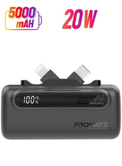 Портативный внешний аккумулятор Power Bank Mini с входом/выходом USB-C мощностью 20 Вт, складным разъемом Lightning мощностью 12 Вт, сверхбыстрым USB-портом 20 Вт PowerUp-Duo, черный 1000016823