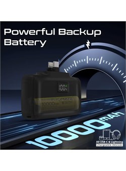 Внешний аккумулятор, компактный внешний аккумулятор с входом/выходом USB-C™ мощностью 20 Вт, складной разъем Lightning мощностью 20 Вт, сверхбыстрый вход/выход USB-C™ мощностью 20 Вт, защита от зарядки, светодиодный дисплей, PowerUp-10Duo, черный 1000016831