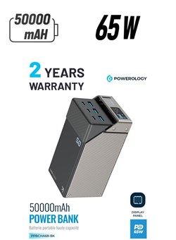 Внешний аккумулятор 50000 мА·ч, 65 Вт, 3 порта PD Type-C и 3 порта USB-A с кабелем AC-C / для путешествий / на природе / кемпинга / одновременная зарядка / встроенные защитные устройства / дисплей / прочный внешний аккумулятор - черный 1000016835