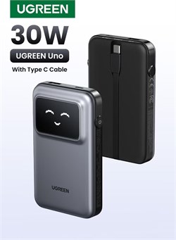 Внешний аккумулятор Uno с кабелем USB Type C, выходом для быстрой зарядки, портативным зарядным устройством, умным дисплеем с яркими эмодзи и отображением заряда в режиме реального времени, аккумулятор для iPhone 16, 15 Pro Max 1000016840