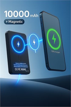 Внешний аккумулятор MagSafe Power Bank 10000 мА·ч — быстрое беспроводное зарядное устройство и проводная зарядка PD мощностью 20 Вт, магнитный аккумулятор для iPhone 12–16 серий, совместимый с MagSafe и устройствами Samsung — цвет «серый космос» 1000016851
