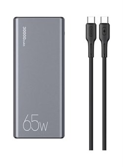 Внешний аккумулятор PB59 Dual QC3.0+PD 65 Вт с быстрой зарядкой и кабелем Type-C, черный 1000016854