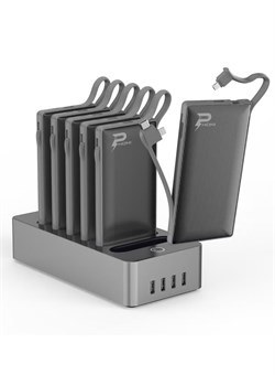 Зарядное устройство Phoni 6-в-1 емкостью 10 000 мА·ч со встроенным кабелем для зарядки нескольких устройств — черный 1000016856