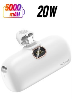 Мини-портативный внешний аккумулятор Power Bank емкостью 5000 мА·ч, 20 Вт, USB C с быстрой зарядкой PD3.0 и QC3.0, компактное и портативное зарядное устройство, небольшой внешний аккумулятор Type C, совместимый со смартфонами и планшетами Android (белый) 1000016860