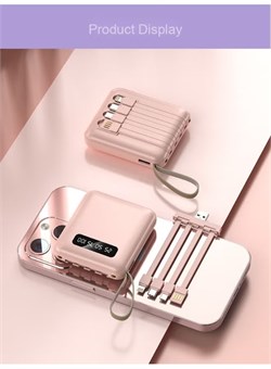 Внешний аккумулятор емкостью 10 000 мА·ч со светодиодным дисплеем, встроенным кабелем, миниатюрное портативное зарядное устройство большой емкости 1000016864