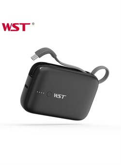 Внешний аккумулятор WST Power Bank 9600 мАч с быстрой зарядкой Type-C PD 22,5 Вт, небольшой мини-портативный внешний аккумулятор со встроенным кабелем и двумя выходами (USB-C и A) - черный 1000016884