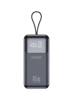 Power Bolt PD65WA Powerbank — миниатюрный внешний аккумулятор с несколькими портами, емкостью 20000 мА·ч, светодиодным интеллектуальным цифровым дисплеем мощностью 65 Вт, удобный для путешествий, встроенные кабели для одновременной зарядки, портативное за 1000016895