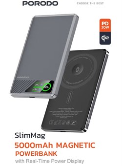 Внешний аккумулятор SlimMag Magnetic Power Bank 5000 мА·ч с отображением заряда в реальном времени / Беспроводное зарядное устройство Qi2 / Быстрая зарядка Power Bank PD 20 Вт 5000 мА·ч / Простая зарядка для телефона, часов и наушников - серый 1000016905