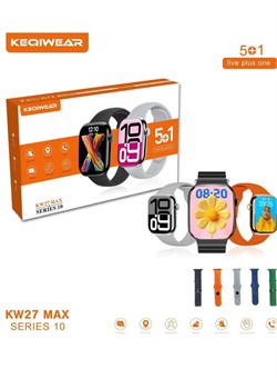 Умные часы KW27 Max Series 10 от Keqiwear с сенсорным экраном, 5+1 стильным ремешком, фитнес-трекером и пульсометром, черный дизайн браслета – совместимы с iOS и Android 1000017215